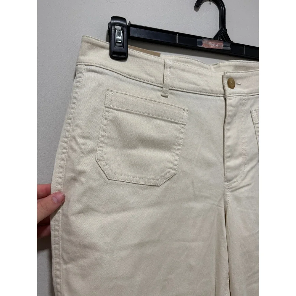 L.L. Bean Comfort Stretch Pant Wide Leg Mid Rise Cream Preppy Women Sz 14 Petite
